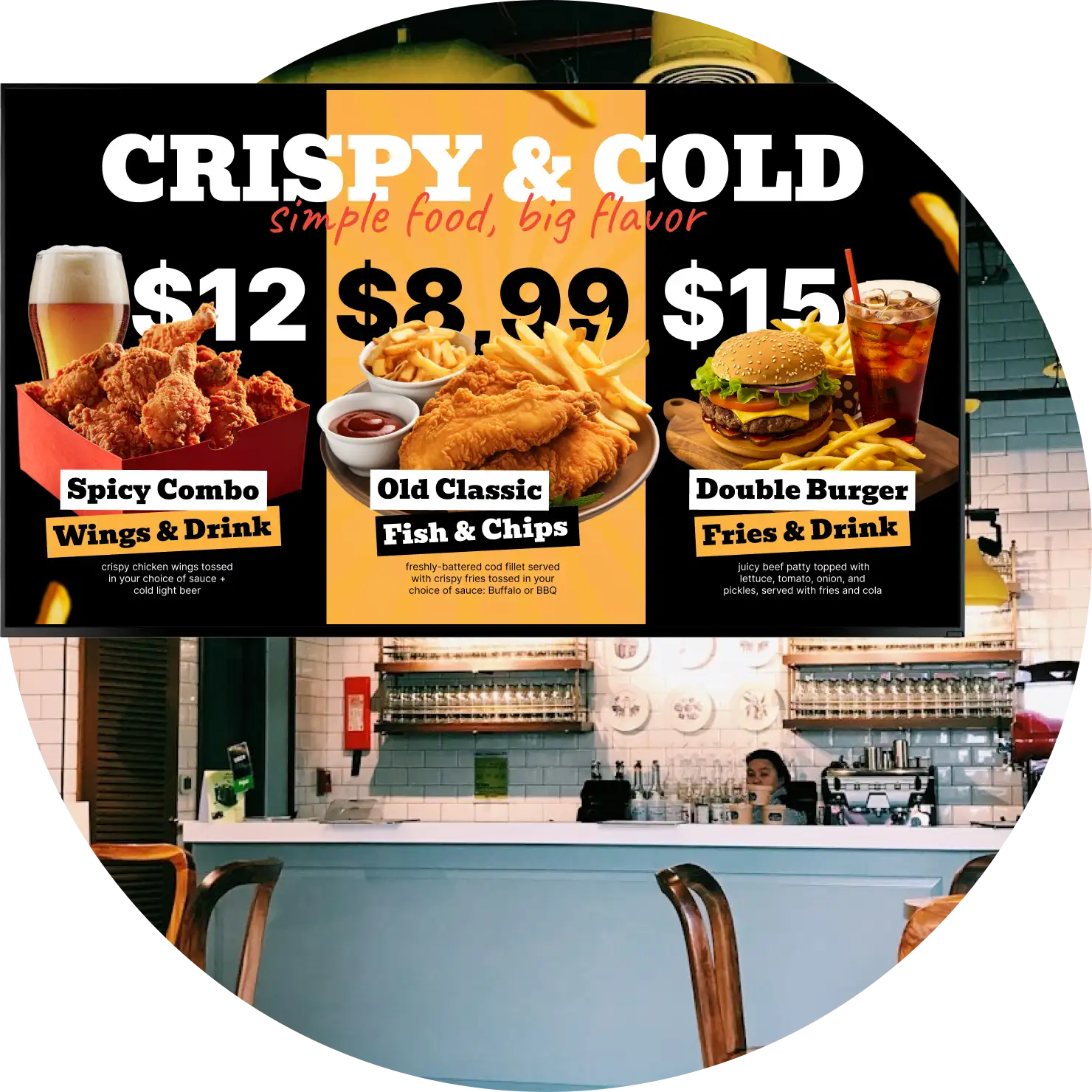 Modern digital menu board with dynamic content